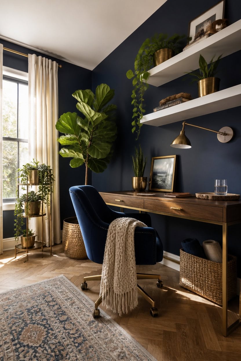navy brass sculptural greenery