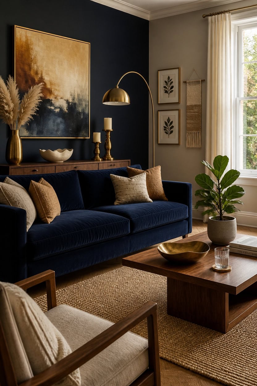 navy brass warm artwork