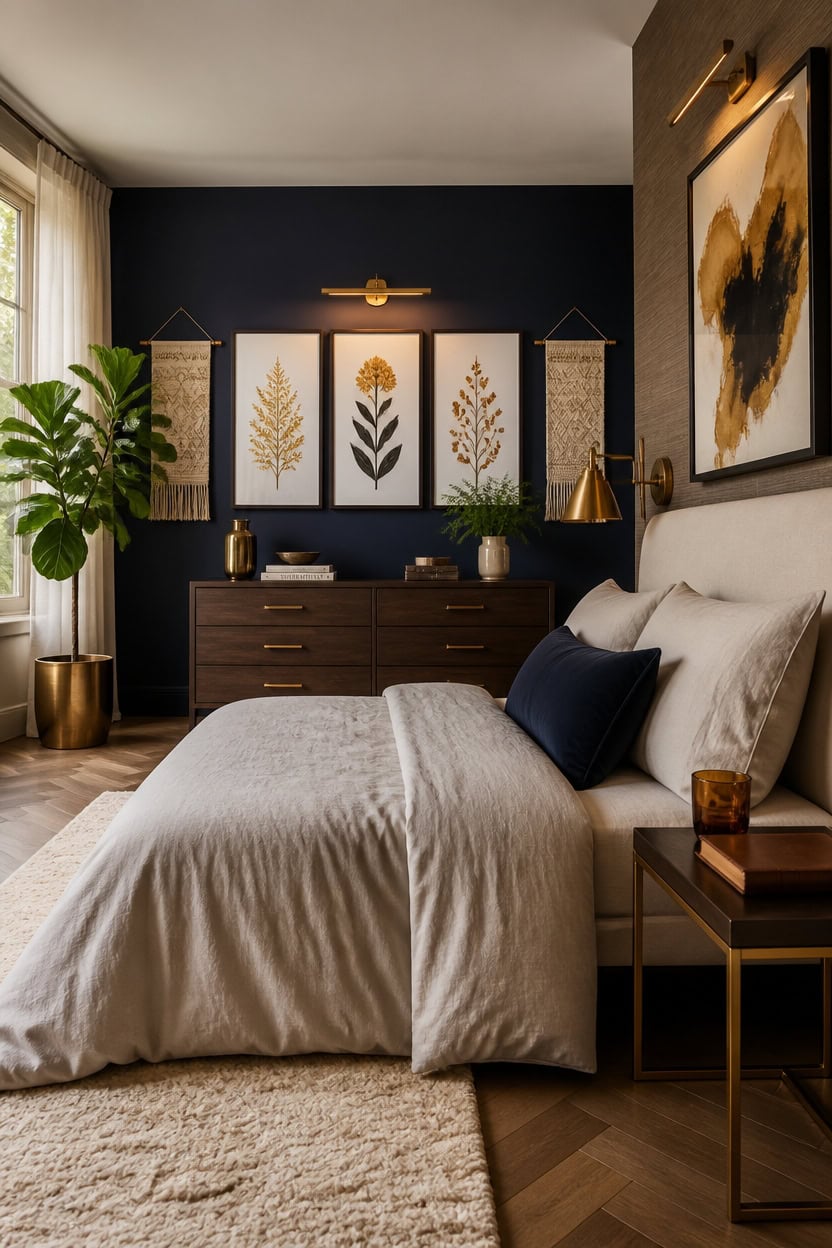 navy brass warm artwork