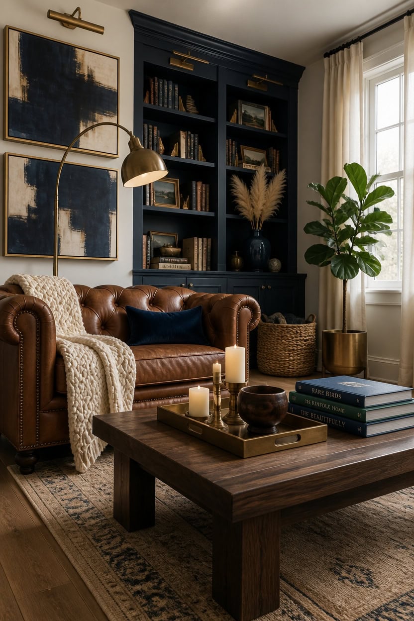 navy burnished brass accents