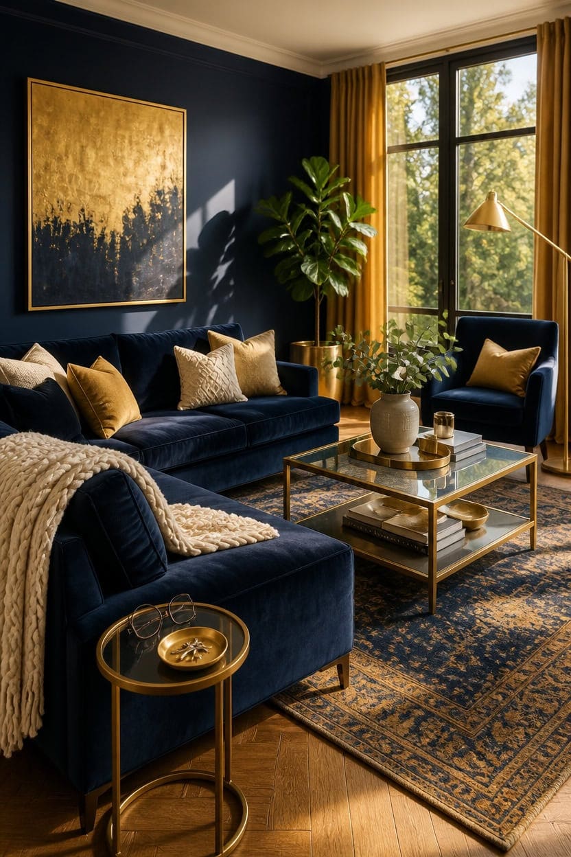 navy gold balanced living