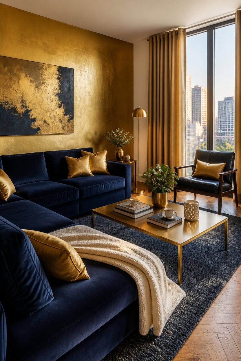 navy gold confident living
