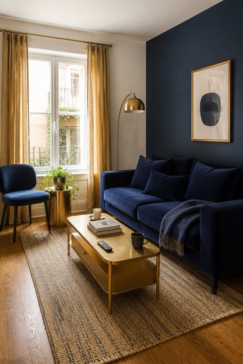 navy gold small room elegance