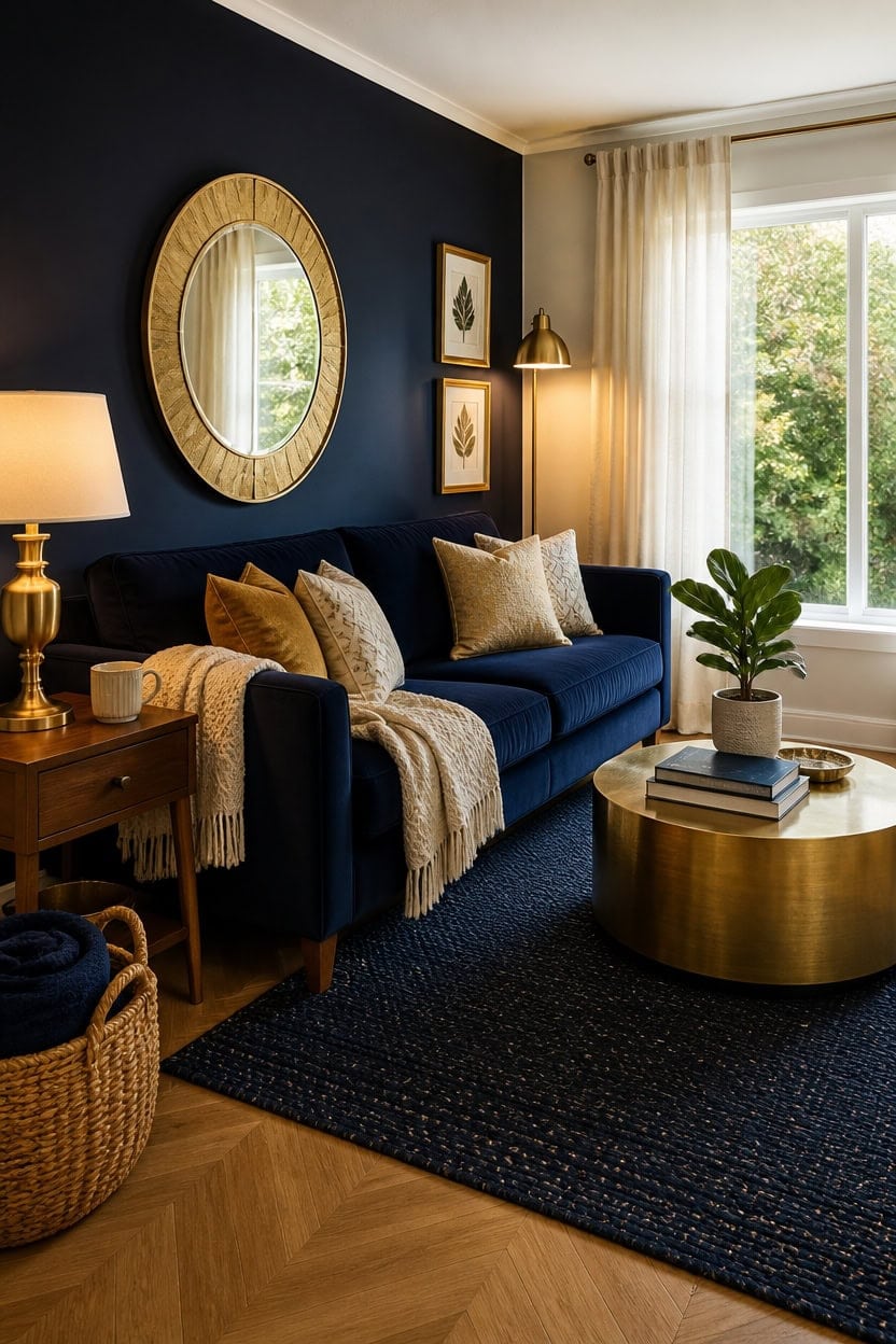 navy gold textured living