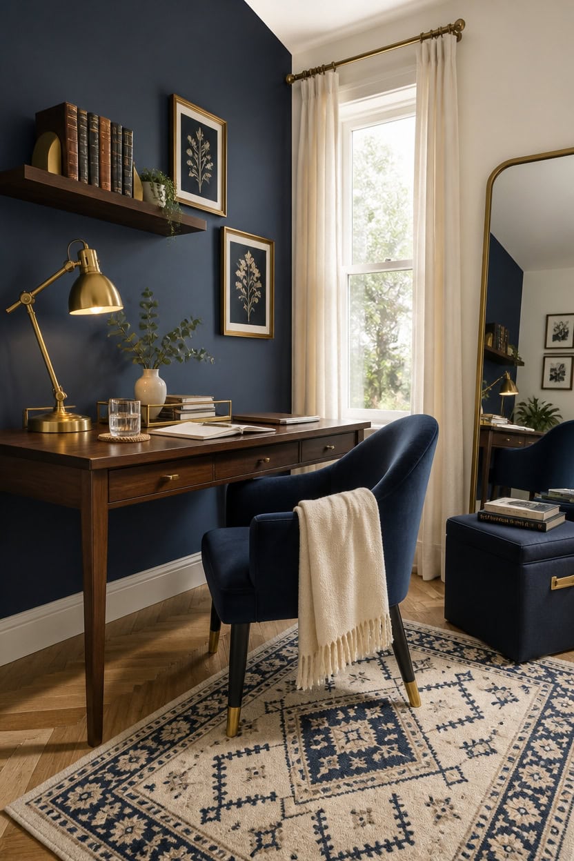 navy velvet and brass