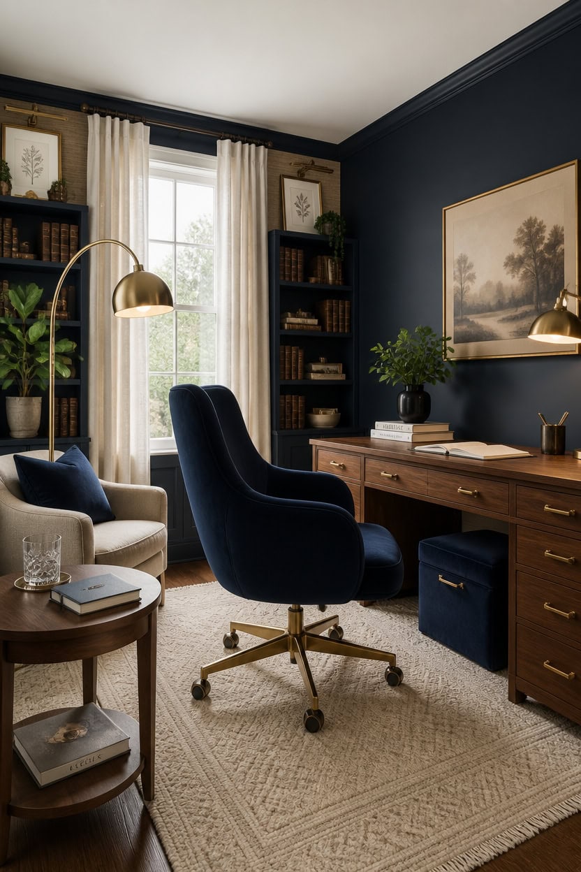 navy velvet with burnished brass