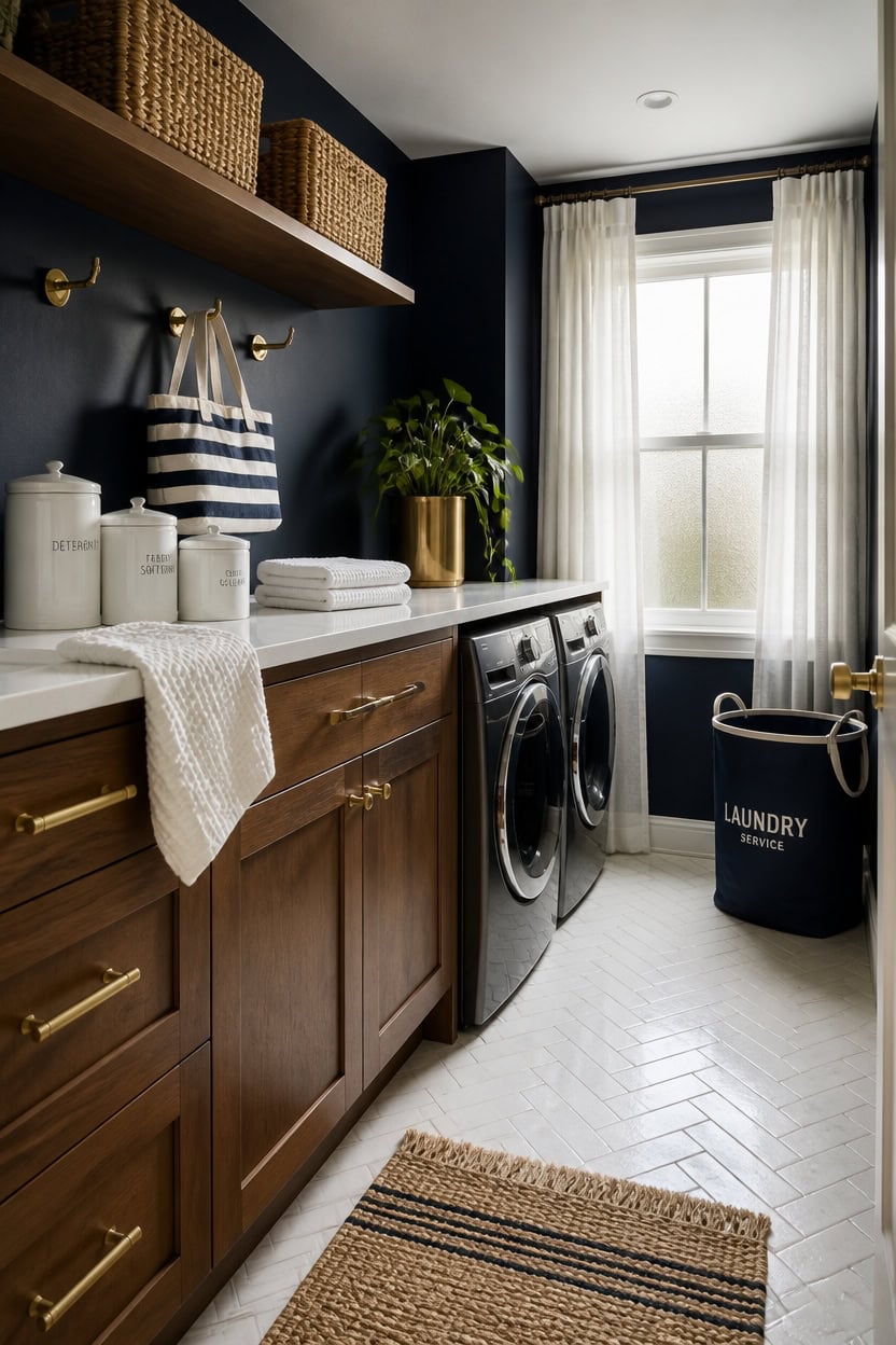 navy walls burnished brass
