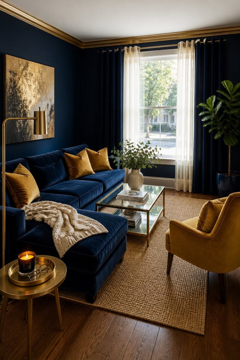 navy walls gold trim