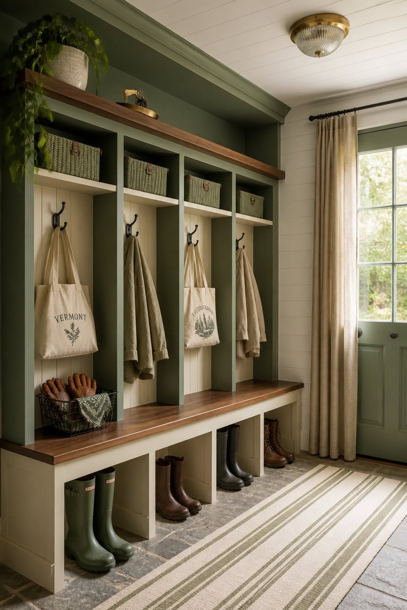 organized built in mudroom storage