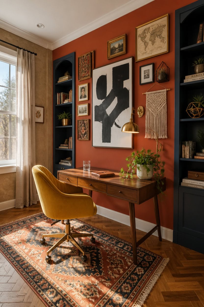 oversized anchored eclectic gallery wall