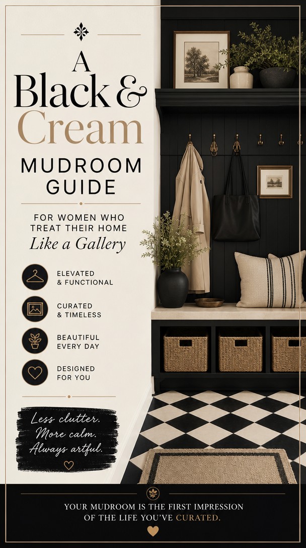 A Black & Cream Mudroom Guide for Women Who Treat Their Home Like a Gallery — Pinterest Pin