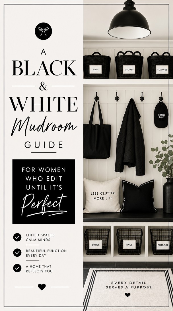 A Black & White Mudroom Guide for Women Who Edit Until It's Perfect — Pinterest Pin