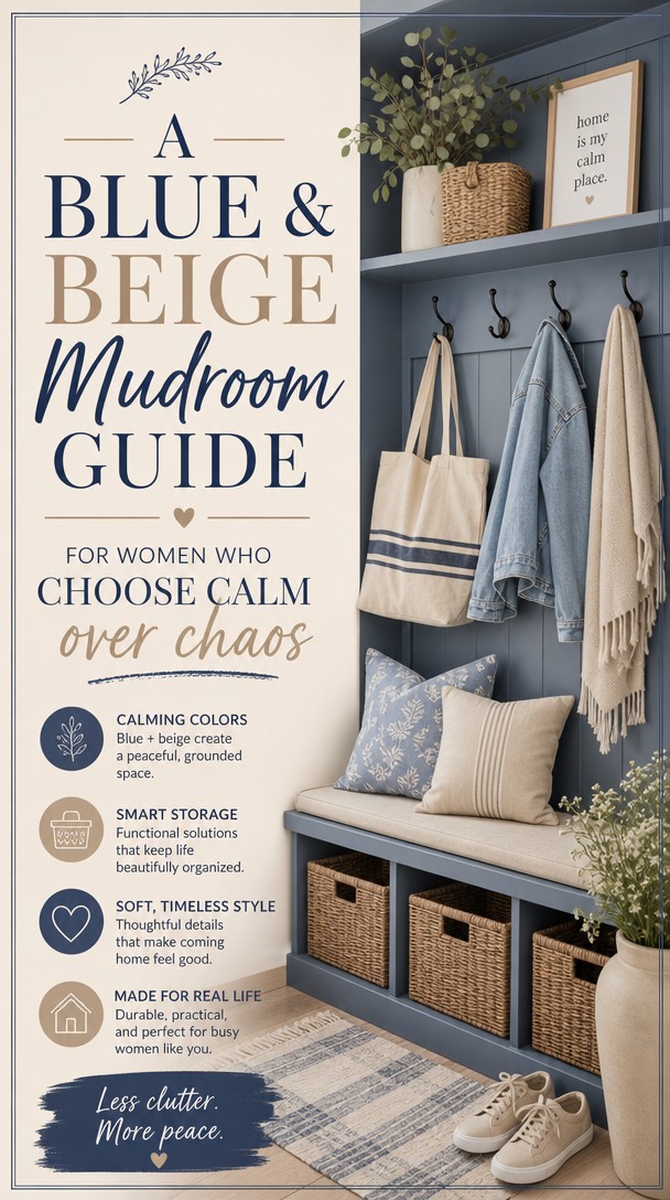 A Blue & Beige Mudroom Guide for Women Who Choose Calm Over Chaos — Pinterest Pin