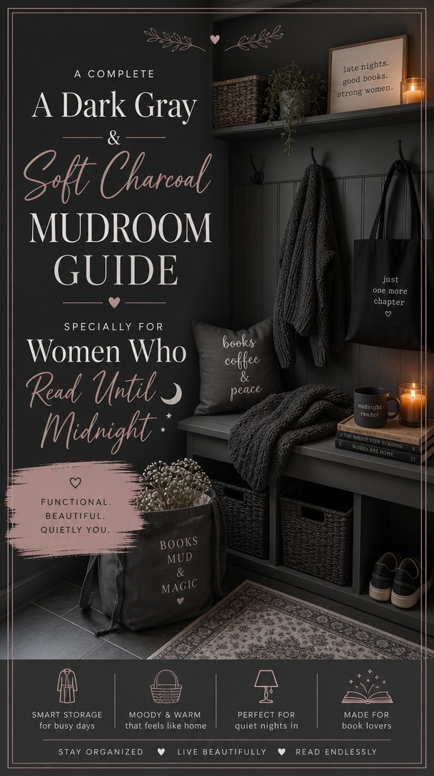 A Dark Gray & Soft Charcoal Mudroom Guide Specially for Women Who Read Until Midnight — Pinterest Pin
