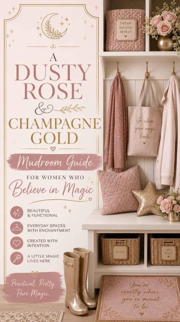 A Dusty Rose & Champagne Gold Mudroom Guide for Women Who Believe in Magic — Pinterest Pin