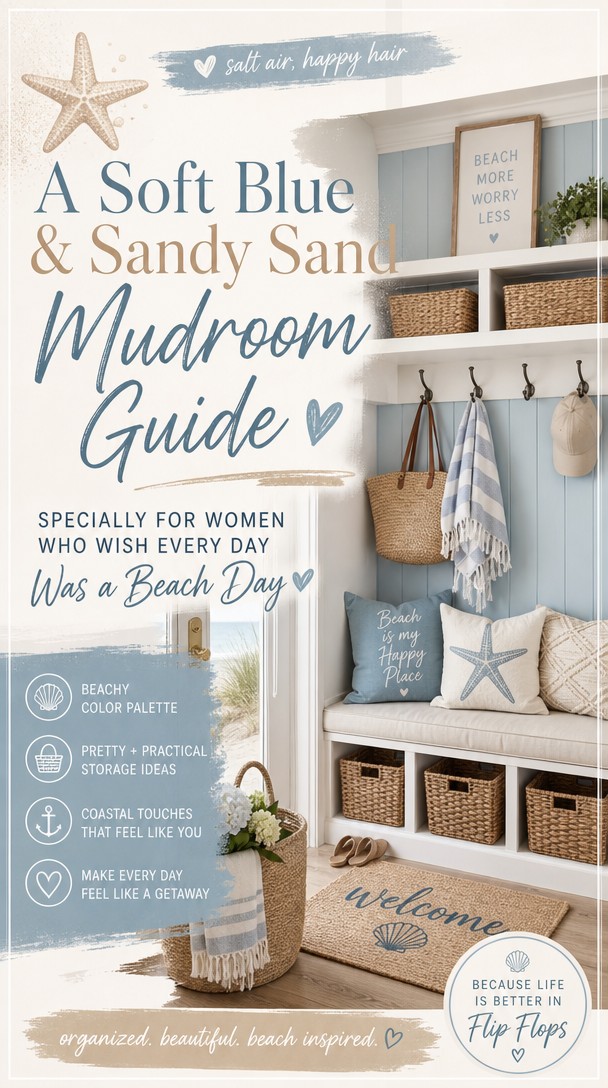 A Soft Blue & Sandy Sand Mudroom Guide Specially for Women Who Wish Every Day Was a Beach Day — Pinterest Pin