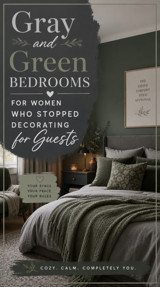 Gray and Green Bedrooms for Women Who Stopped Decorating for Guests — Pinterest Pin