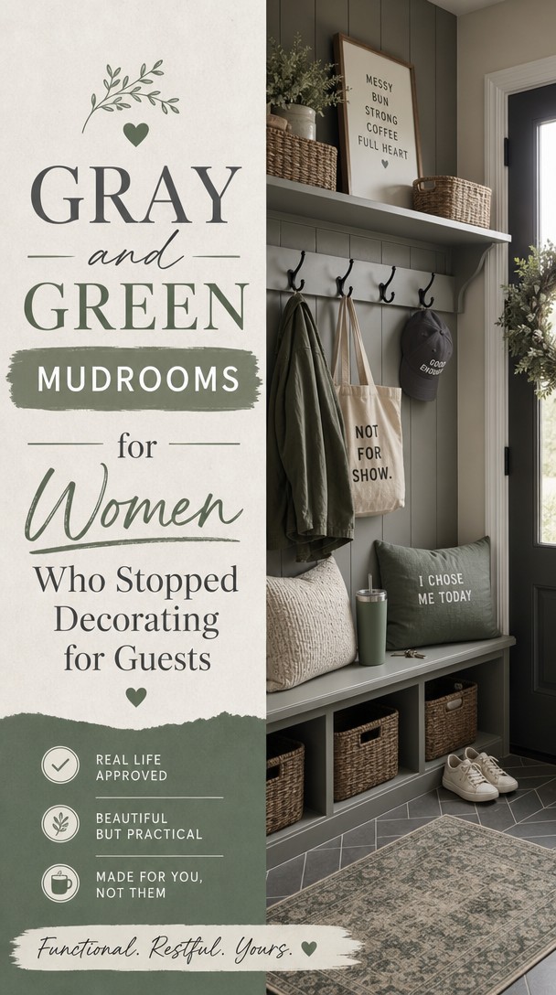 Gray and Green Mudrooms for Women Who Stopped Decorating for Guests — Pinterest Pin