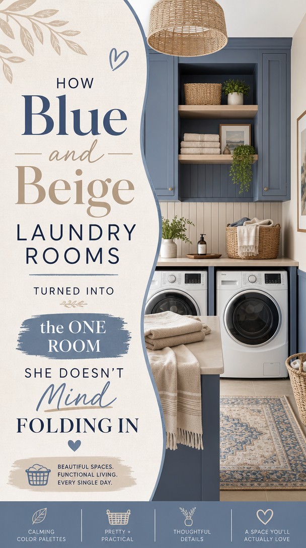 How Blue and Beige Laundry Rooms Turned Into the One Room She Doesn't Mind Folding In — Pinterest Pin