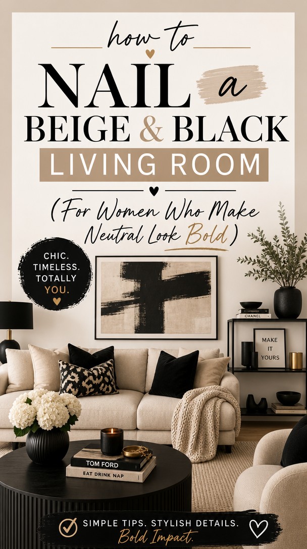 How to Nail a Beige and Black Living Room (For Women Who Make Neutral Look Bold) — Pinterest Pin