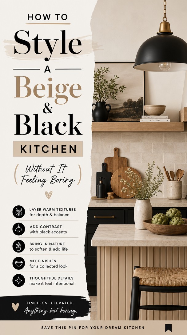 How to Style a Beige and Black Kitchen (Without It Feeling Boring) — Pinterest Pin