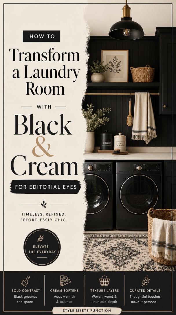 How to Transform a Laundry Room With Black & Cream for Editorial Eyes — Pinterest Pin