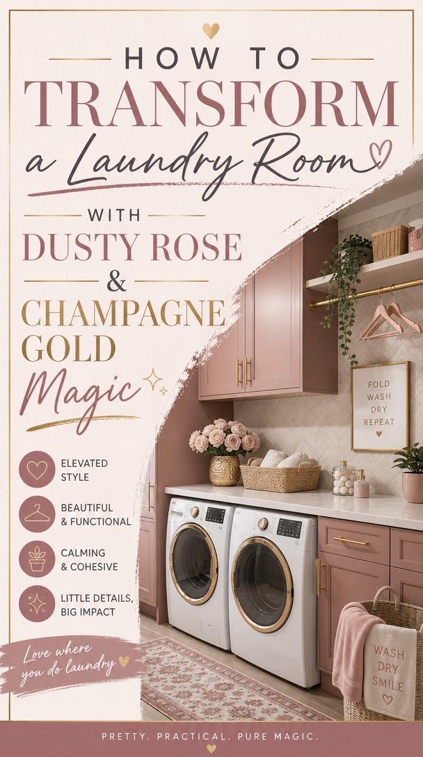 How to Transform a Laundry Room With Dusty Rose & Champagne Gold Magic — Pinterest Pin