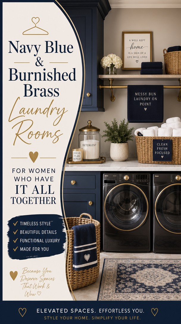 Navy Blue & Burnished Brass Laundry Rooms for Women Who Have It All Together — Pinterest Pin