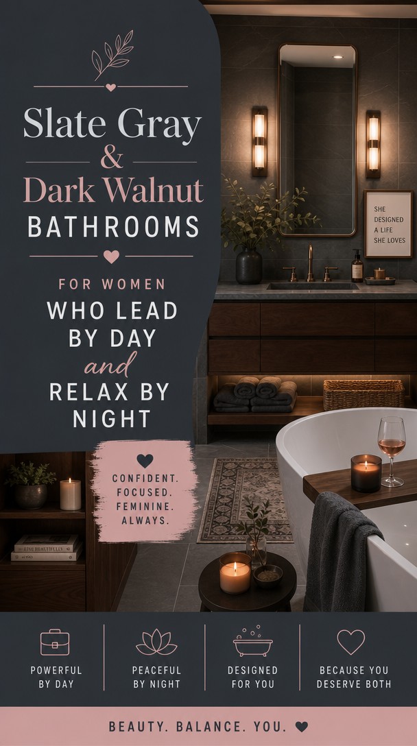 Slate Gray & Dark Walnut Bathrooms for Women Who Lead by Day and Relax by Night — Pinterest Pin