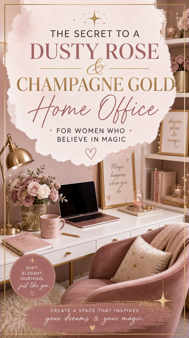 The Secret to a Dusty Rose & Champagne Gold Home Office for Women Who Believe in Magic — Pinterest Pin