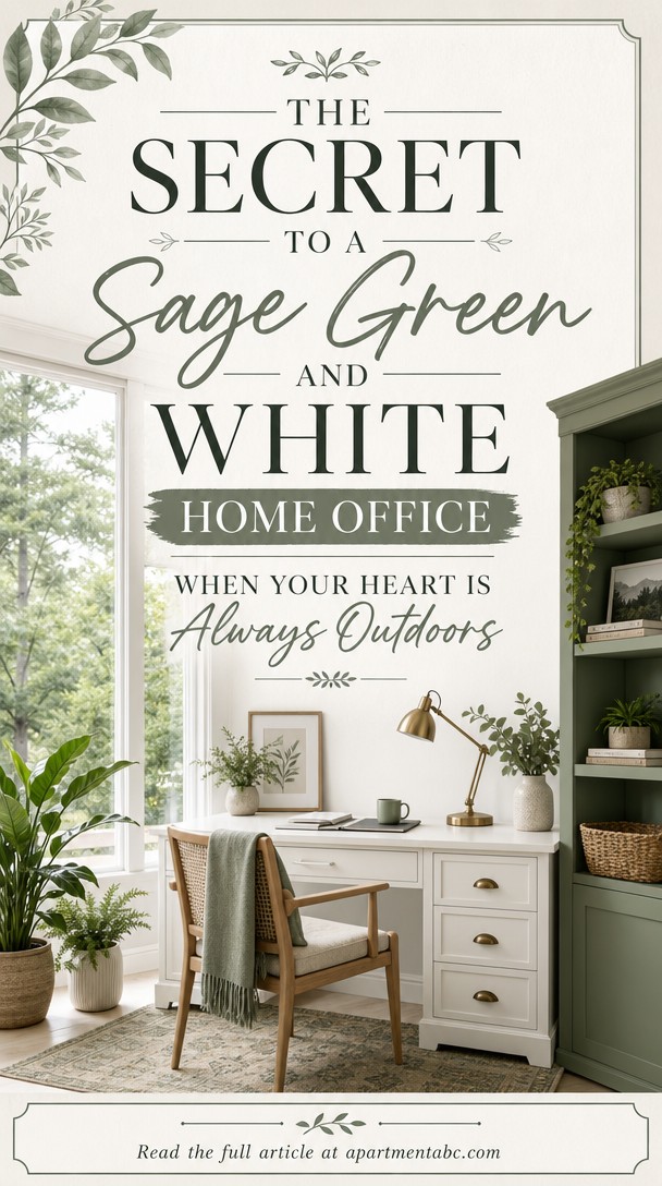 The Secret to a Sage Green and White Home Office When Your Heart Is Always Outdoors — Pinterest Pin