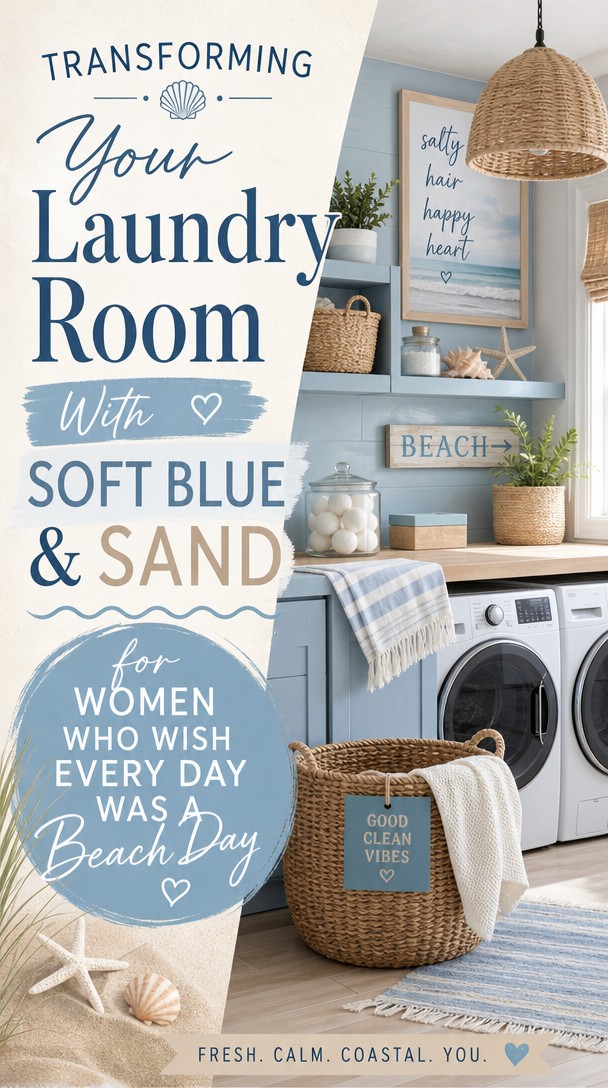 Transforming Your Laundry Room With Soft Blue & Sand for Women Who Wish Every Day Was a Beach Day — Pinterest Pin