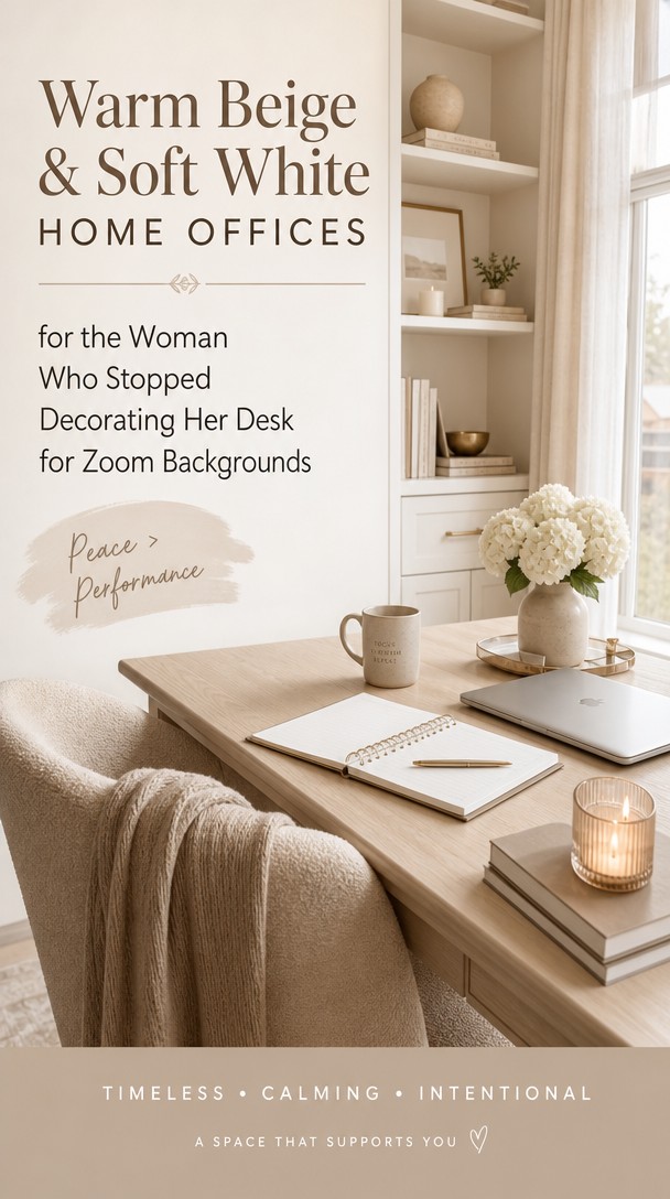 Warm Beige & Soft White Home Offices for the Woman Who Stopped Decorating Her Desk for Zoom Backgrounds — Lifestyle Shot