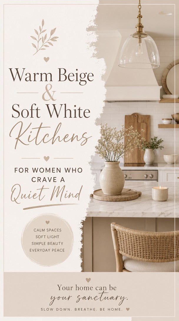 Warm Beige & Soft White Kitchens for Women Who Crave a Quiet Mind — Pinterest Pin