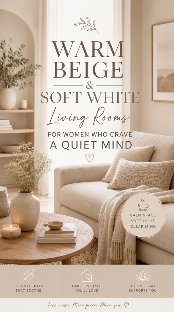 Warm Beige & Soft White Living Rooms for Women Who Crave a Quiet Mind — Pinterest Pin