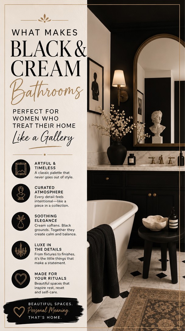 What Makes Black & Cream Bathrooms Perfect for Women Who Treat Their Home Like a Gallery — Pinterest Pin