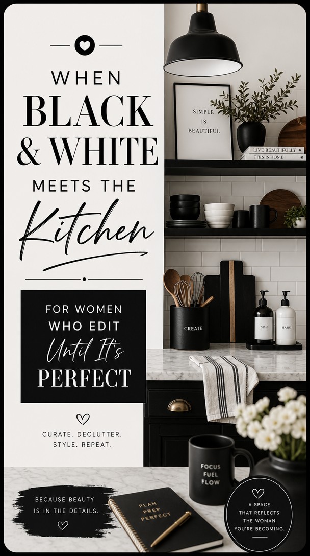 When Black & White Meets the Kitchen: For Women Who Edit Until It's Perfect — Pinterest Pin