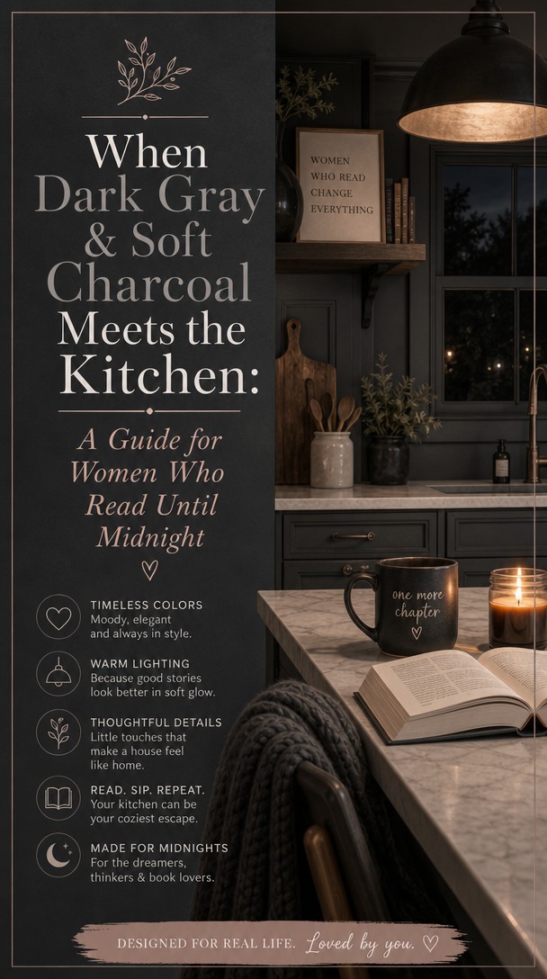 When Dark Gray & Soft Charcoal Meets the Kitchen: A Guide for Women Who Read Until Midnight — Pinterest Pin