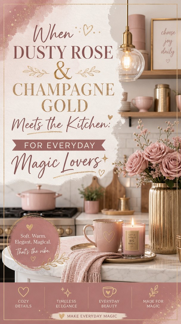 When Dusty Rose & Champagne Gold Meets the Kitchen: For Everyday Magic Lovers — Pinterest Pin