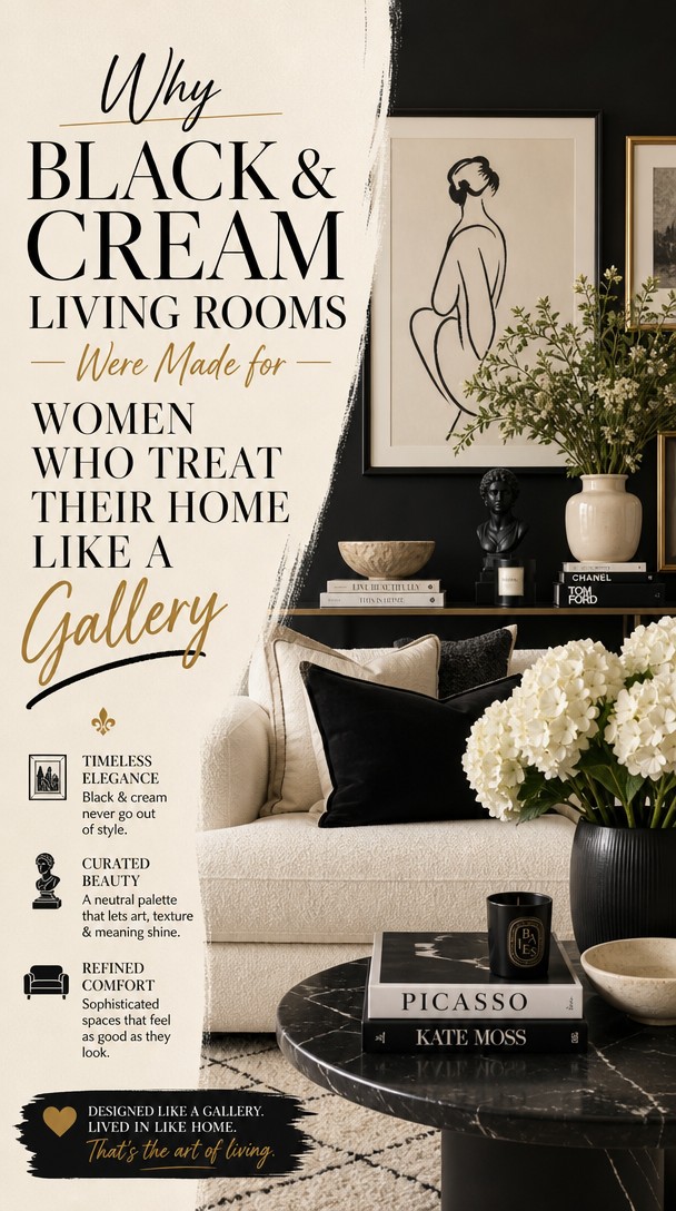 Why Black & Cream Living Rooms Were Made for Women Who Treat Their Home Like a Gallery — Pinterest Pin