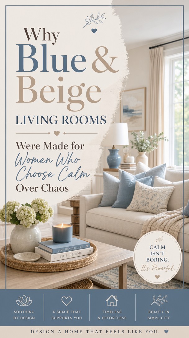 Why Blue & Beige Living Rooms Were Made for Women Who Choose Calm Over Chaos — Pinterest Pin
