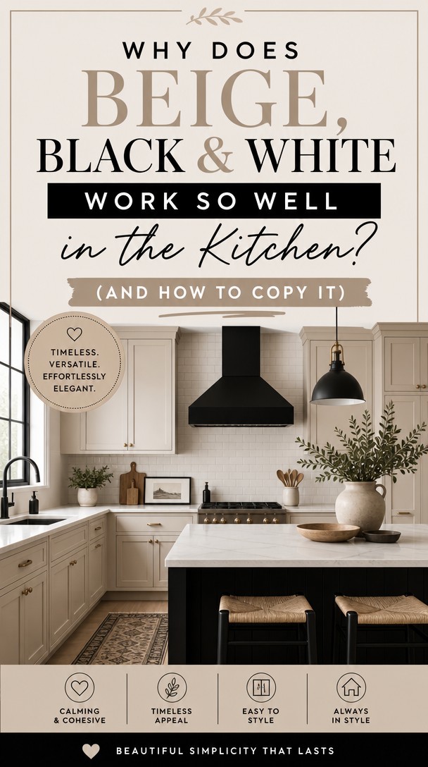 Why Does Beige, Black & White Work So Well in the Kitchen? (And How to Copy It) — Pinterest Pin