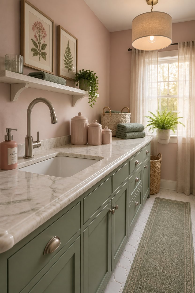 pink and sage countertop harmony