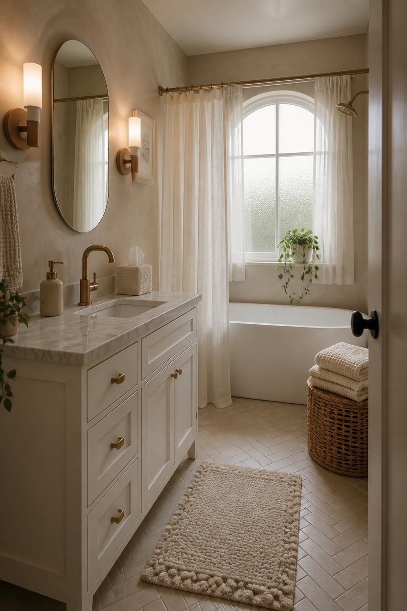 quiet warm minimalist bathroom design