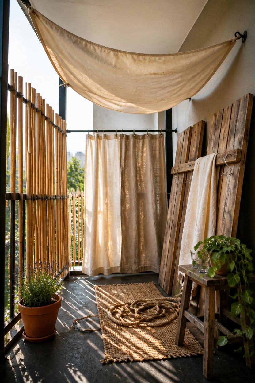 repurposed diy balcony shade