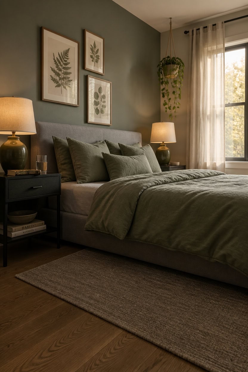 restful sage green bedroom