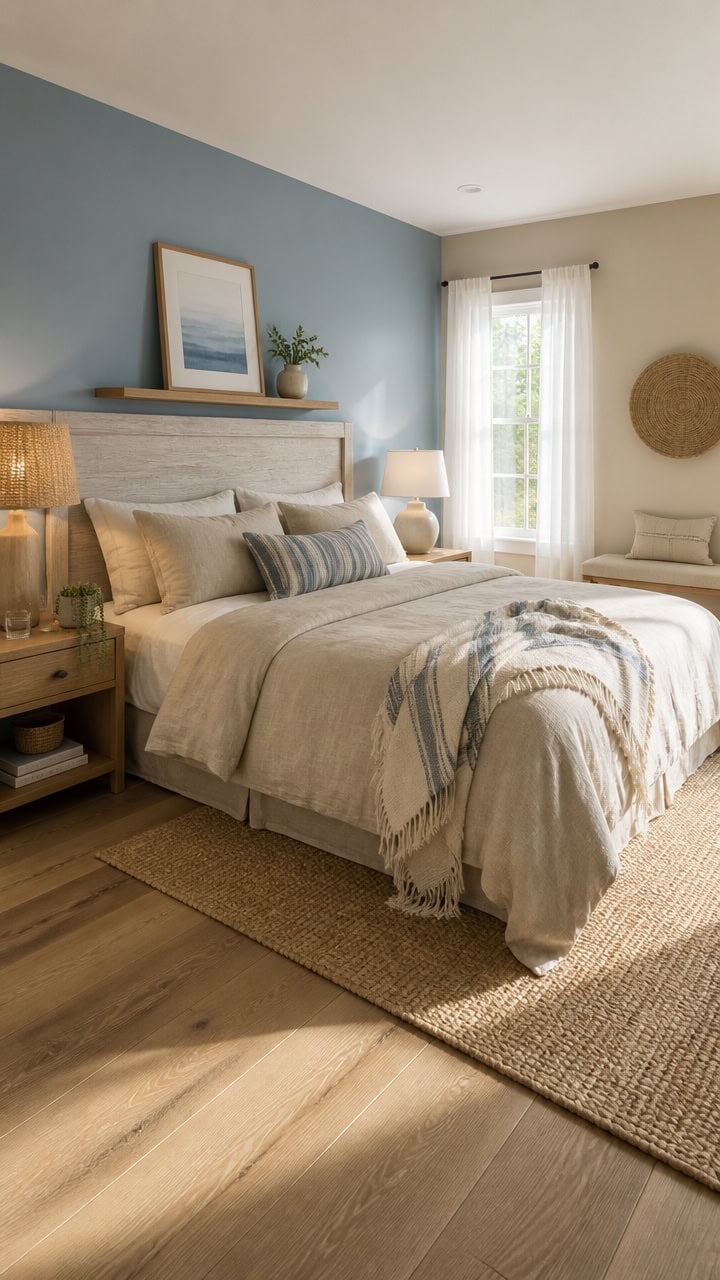 Bright and inviting bedroom with a large window, neutral tones, and stylish decor, perfect for relaxing at Apartment ABC.