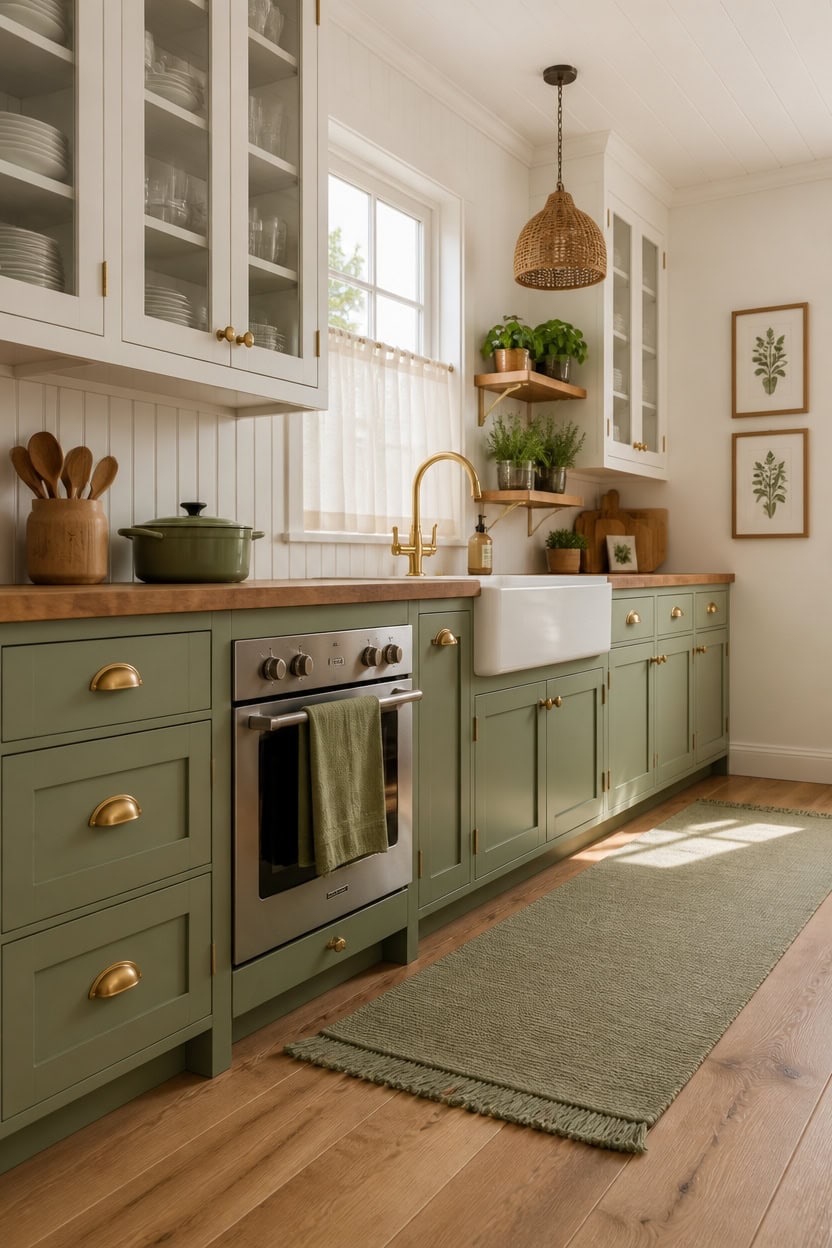 sage and white kitchen calm