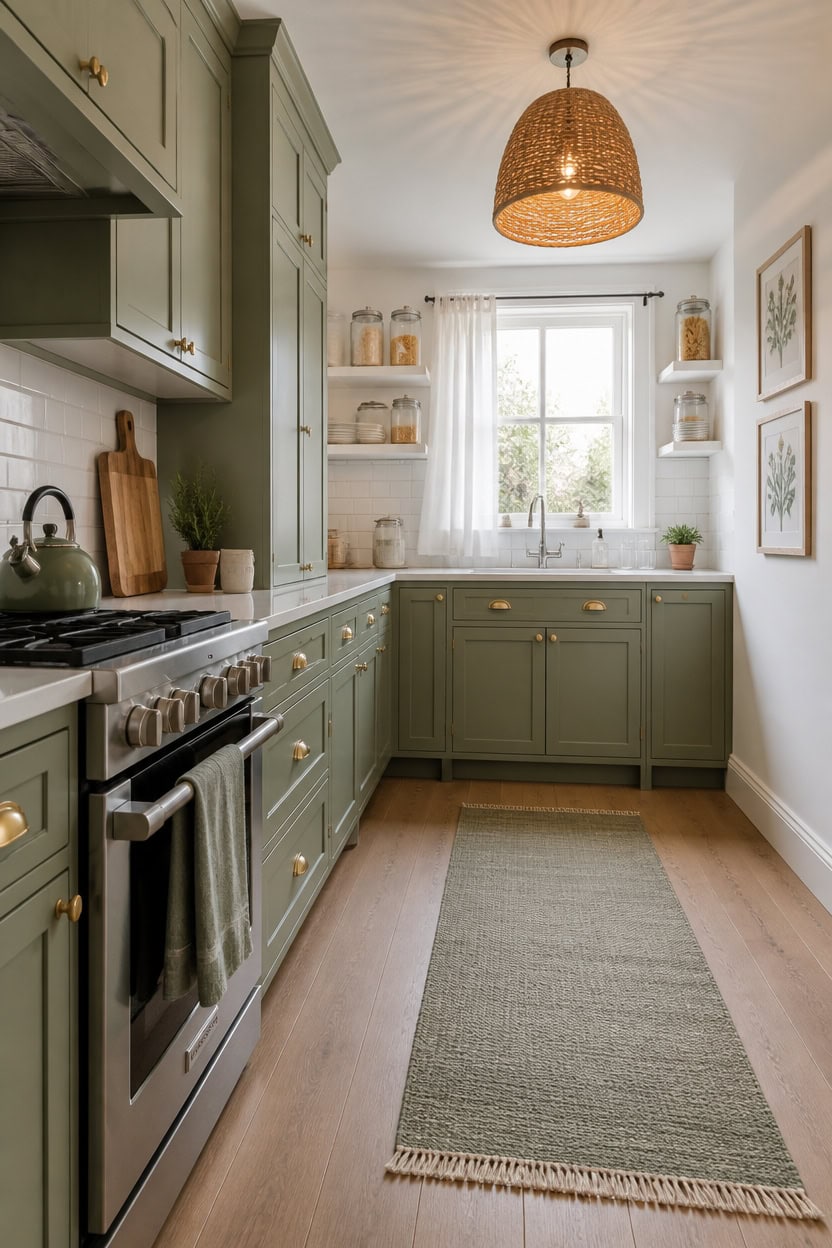 sage and white kitchen styling