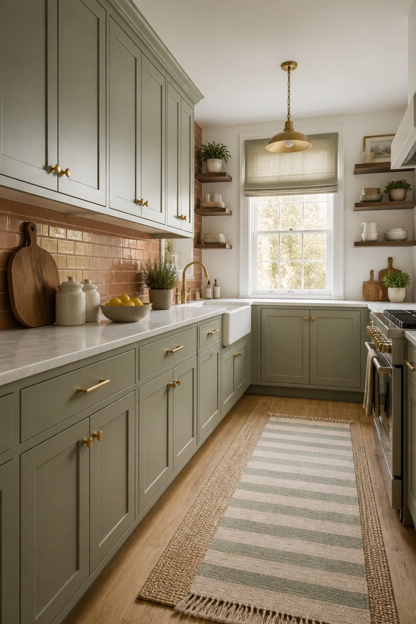 sage cabinets floor pairing